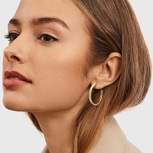 KFERAXSZ Gold Hoop Earrings 14K Gold Hoop Earrings for Women Gold Earrings for Women Wave Engraving Hoops Earring for Womens Earring 35mm by KFERAXSZ - Image 3