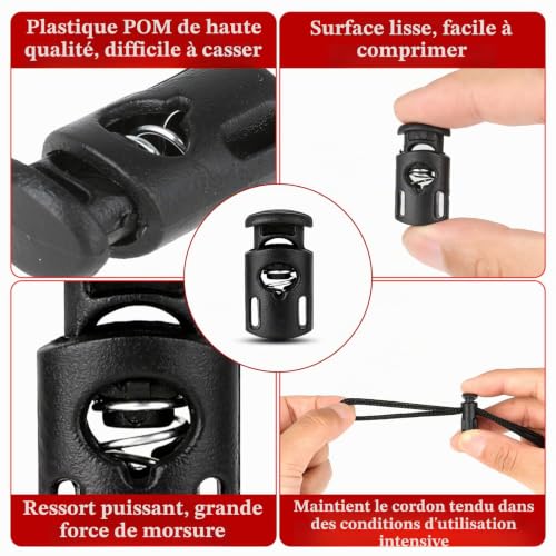 Bewudy Lot de 10 bloqueurs de cordon universels noirs à 1 trou, pour cordons jusqu'à 5 mm de diamètre, en plastique, pour cordons, sacs, vêtements, sacs à dos, fournitures de bricolage – vue 3