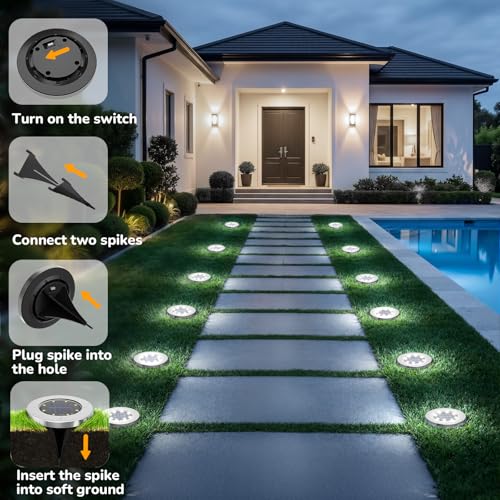 INCX 4.6 inch Solar Lights Outdoor Waterproof,12 Pack Solar Lights for Outside - image 6