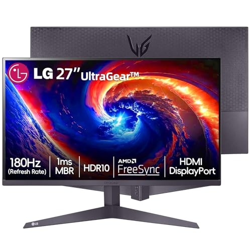 Image of LG 27 inch FHD (1920 x 1080) Ultragear Monitor, 180Hz, 1ms MBR, HDR10, AMD FreeSync, Enhanced Gaming GUI, HDMI, DisplayPort, 3-Side Virtually Borderless Design, Wall Mountable, Tilt Adjustable, Black