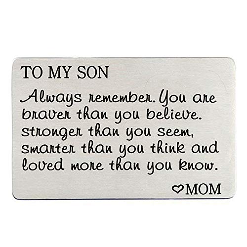 Son gift from mom engraved stainless steel wallet card men boys t…