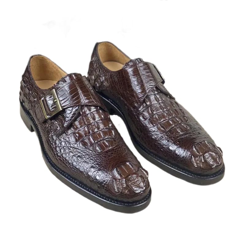 Authentic Exotic Crocodile Skin Handcraft Men's Brown Dress Shoes Genuine Real True Alligator Leather Buckle Strap Male Loafers