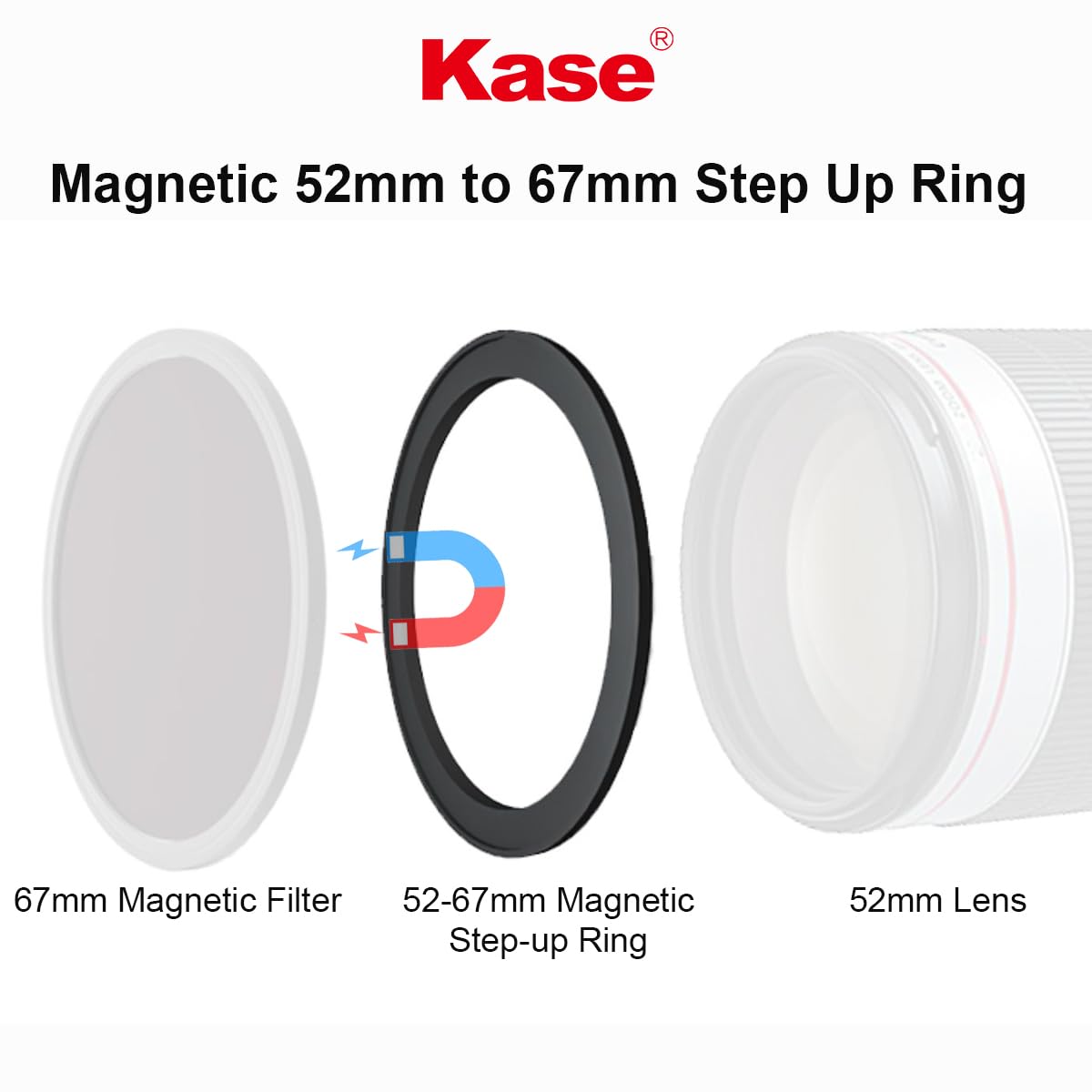 Kase Magnetic 52-67mm 52mm to 67mm Filter Step-Up Adapter Ring for Wolverine Magnetic Filters