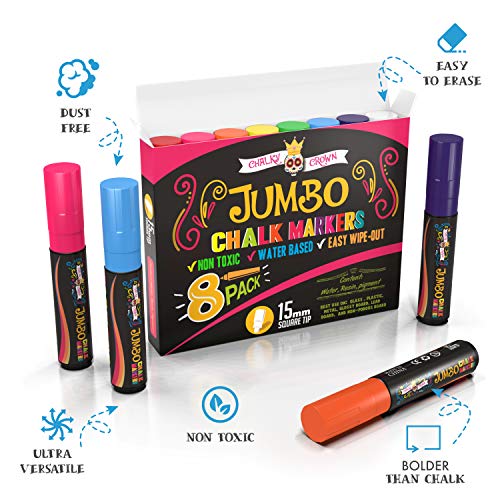 Image of CHALKY CROWN Jumbo Liquid Chalk Markers - Bold Colors - 8 Pack, 15mm