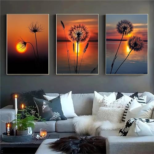 Broderie Diamant 5D Kit Complet Pissenlit Coucher de Soleil 80x110cm