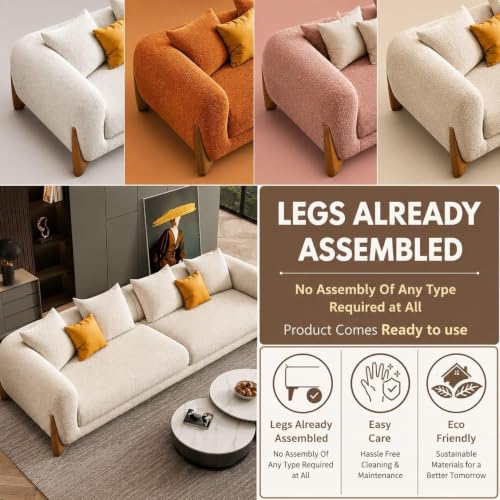 Image of Modern Sofa, Teddy Fabric, Chesterfield Style, Wooden Legs, for Living Room, Bedroom, Hallways (Taupe - 2 Seater)