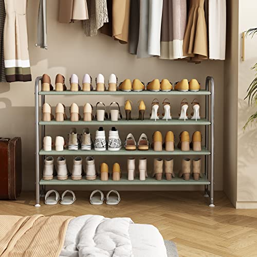 Image of INGIORDAR Shoe Rack 4 Tier Long Storage Organizer Wide Metal Shoe Shelf for Closet Entryway Grey