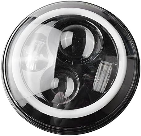 TECKLED 7'' Round LED Headlight 4000LM 30W with Orange Halo Angel Eyes for Jeep Wrangler (Black, Pack of 2)