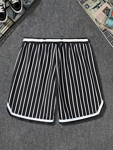 Oyoangle Men's Striped Print Drawstring Waist Track Shorts Athletic Gym Workout Shorts Black And White S #TOP1