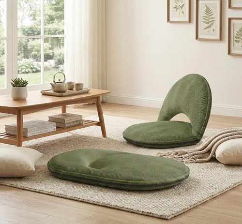 Image of Foldable Floor Chair with Back Support, Tatami Style Floor Lounger for Bedroom, Bay Window, Balcony, Living Room, or Bedside - Single Seat with Backrest Cushion