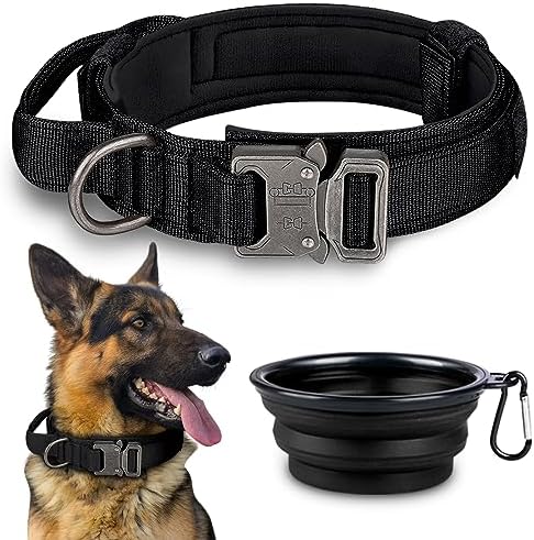 COOYOO Dog Collar,3 Piece Set Tactical Dog Collar, Adjustable Military Training Nylon Dog Collar with Control Handle and Heavy Metal Buckle for Medium and Large Dogs
