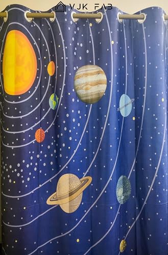 Image of Space Theme Curtains for Kids Room | Galaxy Print Planets Curtain, Cartoon Curtains 4x8 feet Set of 2 | Window Door Panel for Boys & Girls Room| Solar System 8 ft Door Size Curtain Panel