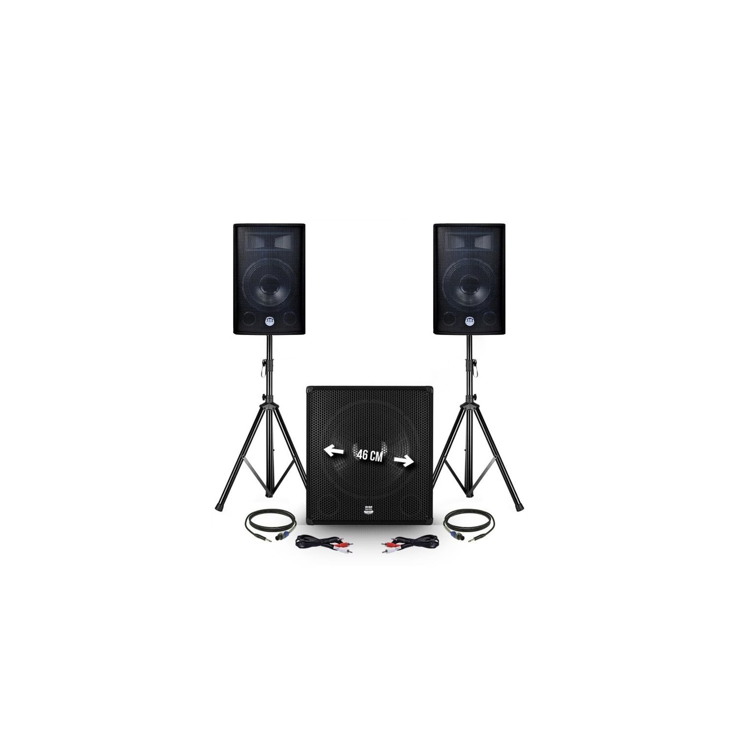 Pack Sono 2400W - 2 Enceintes 30cm/12 + Caisson 46cm/18 + Pieds + Câbles BM Sonic 1812