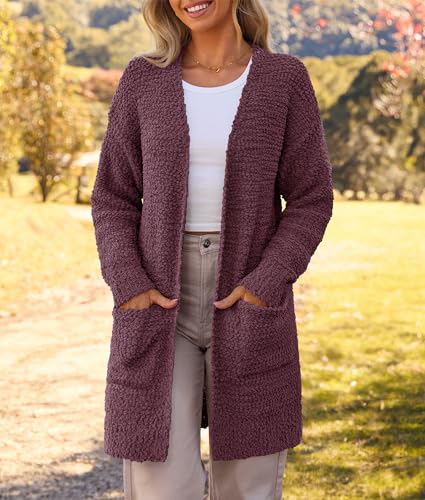 Image of MEROKEETY Women's Long Sleeve Soft Chunky Knit Sweater Open Front Cardigans Outwear Coat