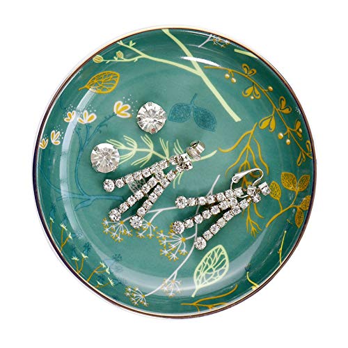Ceramic Jewelry Tray Ring Dish - Bohemian/Boho Ring Dish Jewelry Dish Decorative Trinket Plate, Jewelry Organizer Dish Ring Dish Holder Small (Green)