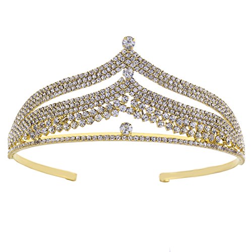 HerZii Tiaras Mujer Novia de Boda Princesa CZ Nupcial Corona (Dorado)