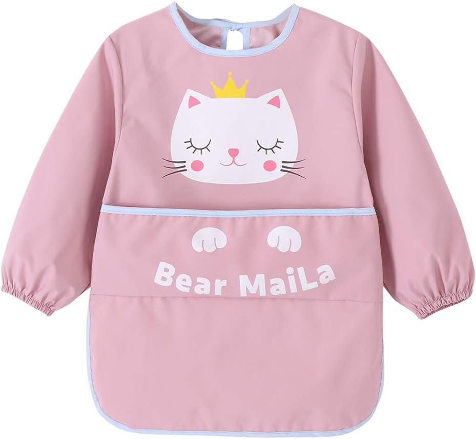 [Happy Cherry] キッズ スモック 子供 エプロン 幼児 食事 外遊び 女の子 男の子 長袖 防水 食事エプロン 赤ちゃん 保育園 幼稚園 離乳食 90 100 110 120