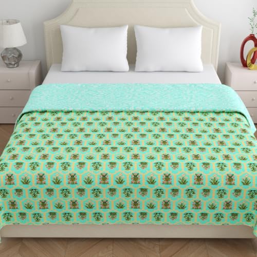 Image of Home Ecstasy 100% Cotton Mulmul Reversible Dohar for Double Bed 210 GSM (86 x 88 inches), Green