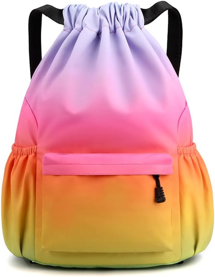 Gym Drawstring Bags, Waterproof Drawstring Backpack with Zipper Pocket Cinch Bags