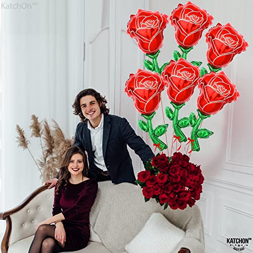 Katchon, Giant Rose Balloons 37 Inch - Pack Of 6 | Rose Foil Balloons, Flower Shaped Balloons | Rose Shaped Balloons, Romantic Decorations Special Night | Happy Birthday Balloons Red Rose Balloons #TOP6