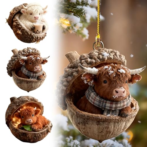 Weihnachtliche Nussschalen-Deko 3-TLG, Highland Rinder Figuren mit...
