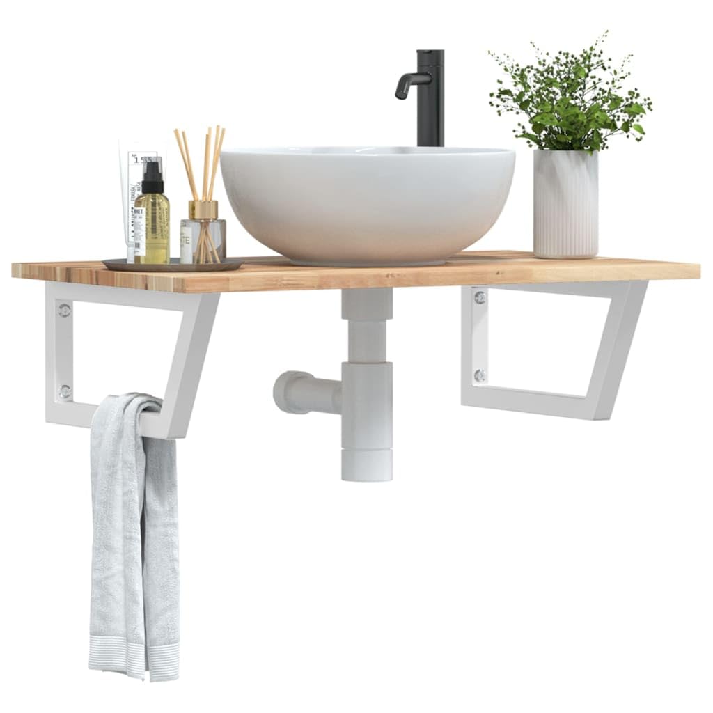 Estantería para lavabo de acero de madera de acacia, 100 x 50 cm, soporte trapezoidal para lavabo, almacenamiento para baño WC con capacidad de carga de 100 kg