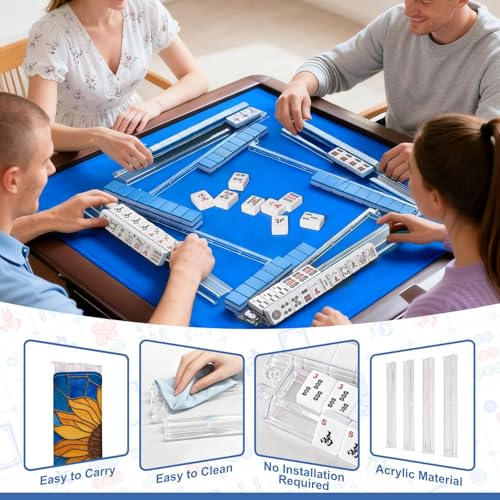 Juego de soportes para fichas Mahjong con empujadores y bolsa miniatura 6