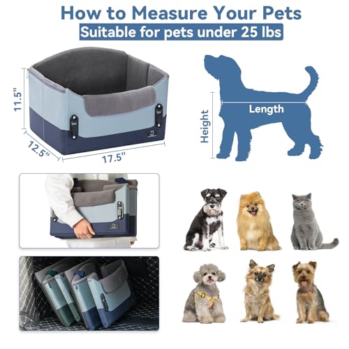 Image of A 4 Pet Dog Car Seats for Small Dogs, Under 25 lbs, Patent Buckles