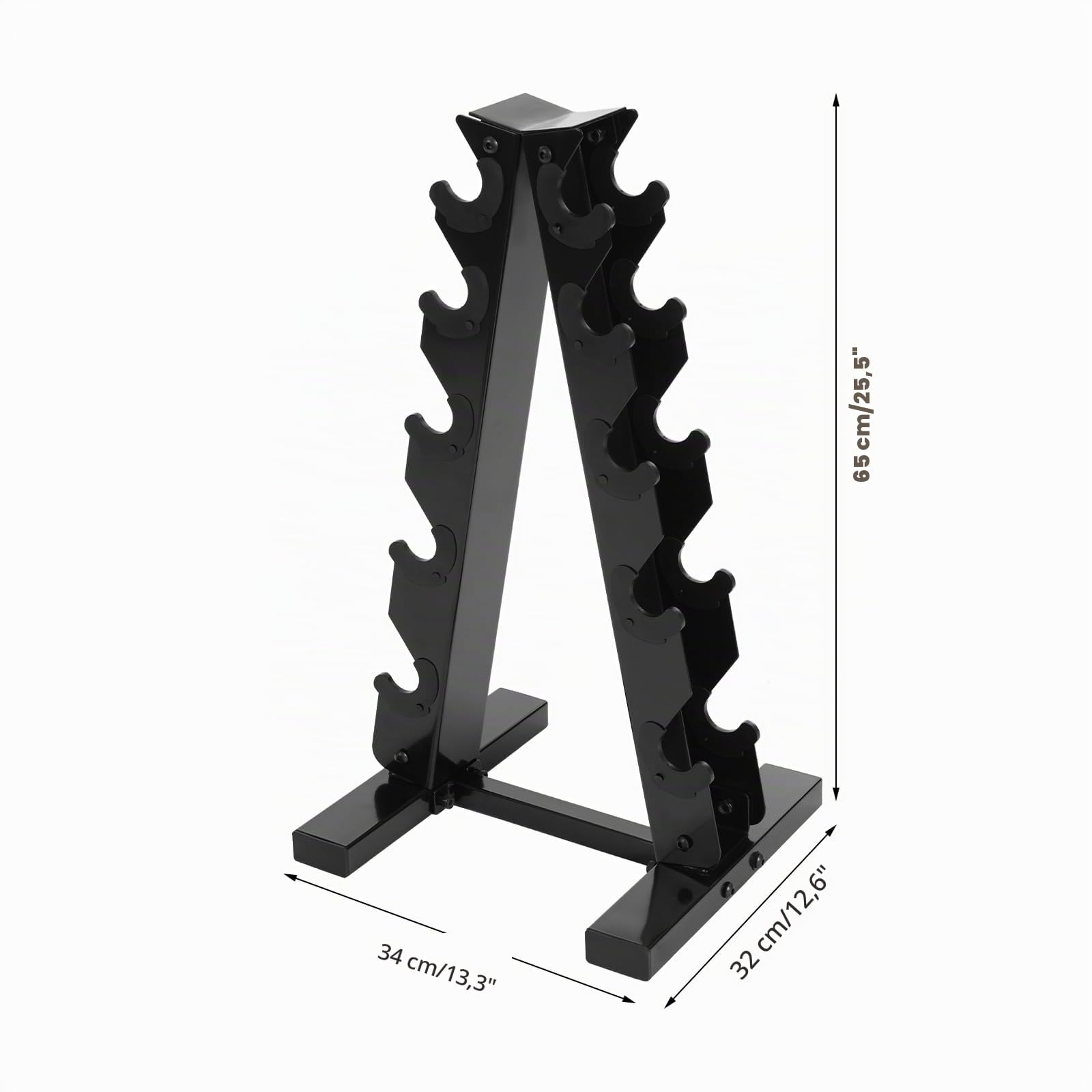 Supporto per manubri a 5 ripiani, in acciaio, 100 kg, con telaio ad A, 34 x 32 x 65 cm, salvaspazio, sottile, 13,39 pollici, antiscivolo in gomma, stabile per la casa, la palestra, l'allenamento della