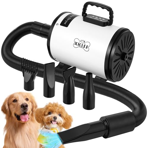XKISS pulseur pour Chien 2800W Vitesse et Chaleur réglables mis à Jour pulseur Chien, souffleur Chien très Silencieux,avec 4 Buses différentes (Blanc)