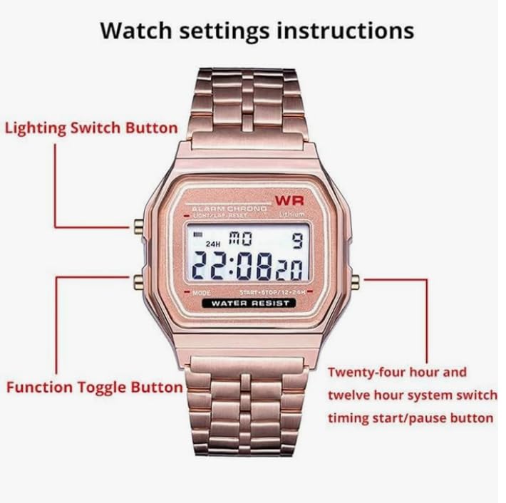 Image of AROA Premium Brand Vintage Series Digital Sports Square 4 Colours Dial LED Unisex Stainless Steel Strap Watch for Men's Watch for Women's Multicolor