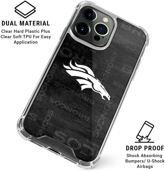 Skinit Clear Phone Case Compatible with iPhone 15 Pro Max - Officially Licensed NFL Denver Broncos Black & White Design