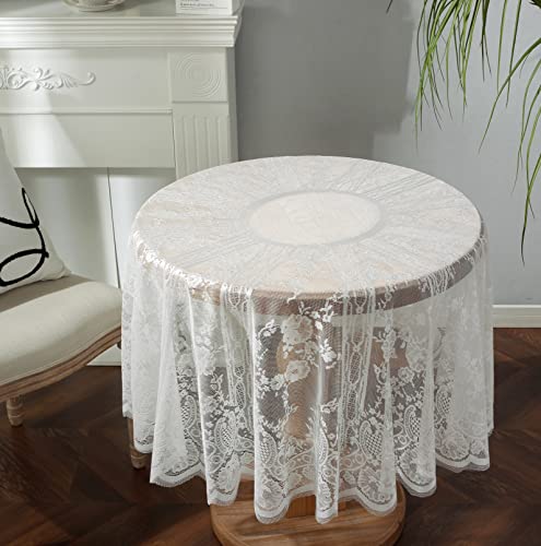 VIRFONOR Gorgeous Round Lace Tablecloth,Vintage Floral Embroidered Table Cloths, Chic Round Table Cover for Wedding Banquet HolidayDinner Tables 60INCH (White) by VIRFONOR - Image 9