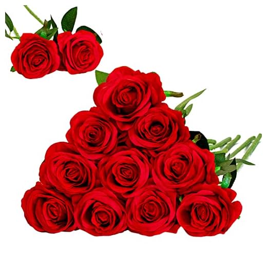 Floralsecret 12 Piezas Rosas Artificiales Ramo Flores Imidacial de Seda Decoración de Boda Casa(Roja)