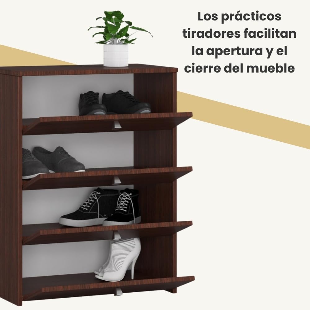 AKORD Zapatero con 4 Compartimentos y 4 Puertas abatibles | Puertas abatibles | Armario de Zapatos Cerrado | Contenedor de Zapatos | L60 x H80 x P33 cm, Peso 29 kg | Color: Wengé