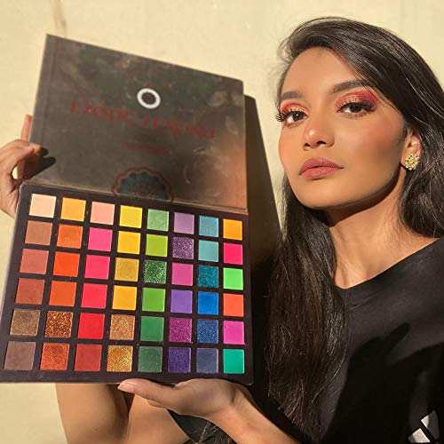 UCANBE EXOTIC FLAVORS Eyeshadow Palette + 15 PCS Eye Brushes Makeup Set 48 Colors Neon Shimmer Matte Glitter Eye Shadow Powder Highly Pigmented Gift Set Make Up Pallet