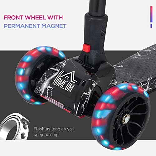 HOMCOM Scooter for Kids Toddler 3 Wheel Adjustable Height w/ Flashing Wheels Music Water Spray Foldable Kick Scooter for Boys and Girls 3 - 6 Yrs