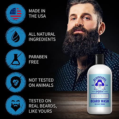 Bluebeards Original Unscented Beard Wash For Men, 8.5 Oz. - Natural Beard Wash And Beard Moisturizer, With Aloe & Vitamin E - Deeply Cleans, Softens, And Conditions Your Beard And Skin - Made In Usa #TOP6