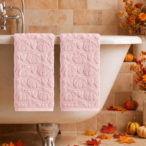 Artoid Mode 2 Pcs Pink 3D Heart Pumpkin Jacquard Hand Towels for Bathroom