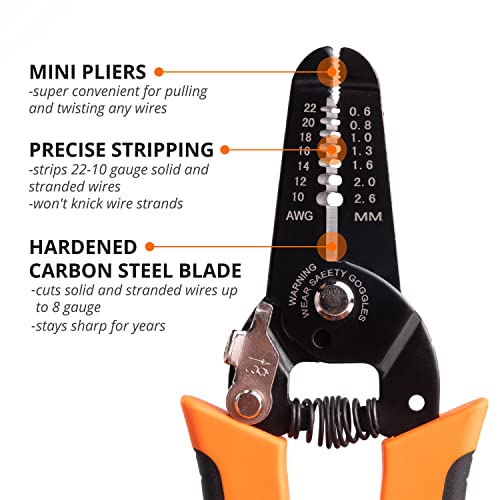 Wirefy Wire Stripper And Cutter - Wire Stripping Tool For Solid And Stranded Wires 22-10 Awg #TOP1