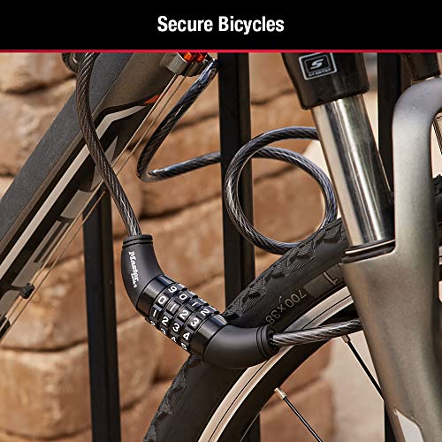 Image of Master Lock Black Set Your Own Combination Bike Lock, Metal Cable Lock has a Weather Resistant Vinyl Coating for Outdoor Equipment, Bicycles, 6 Feet Long, 8114D