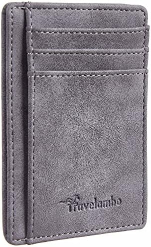 Travelambo Front Pocket Minimalist Leather Slim Wallet RFID Blocking Medium Size