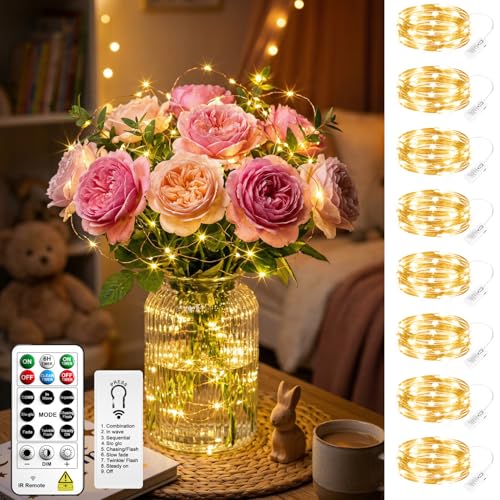 Terids 8 Pack Rechargeable LED Fairy Lights 7Ft 20LED Battery Operated