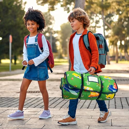 Image of Primlect Thickened Toddler Nap Mat with Removable Pillow and Minky Blanket, Extra Large 55''x35'' Sleeping Bag, Washable, Roll up, Perfect for Daycare, Preschool, Kindergarten, Boys and Girls Dinoaur