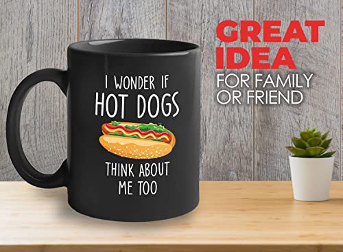 Bubble Hugs Think About Me Mug Black 11Oz - Foodies Funny Sayings Hot Dog Lover Hot Dogs Fan Wiener