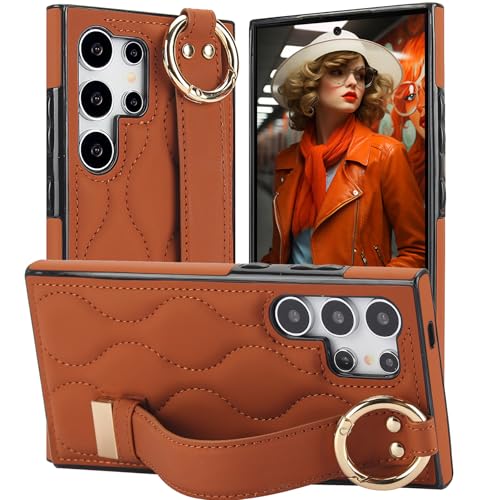 Coque Samsung S25 Ultra antichoc en cuir avec anneau et support vidéo horizontal
