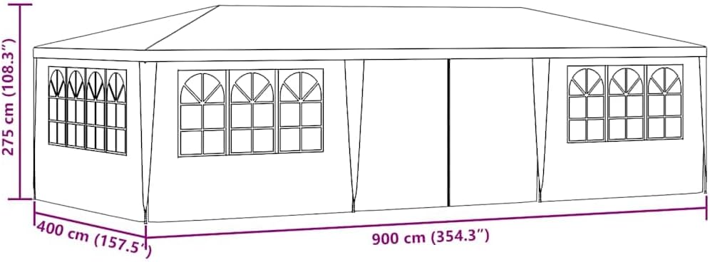 Diagram showing dimensions of the vidaXL Party Tent