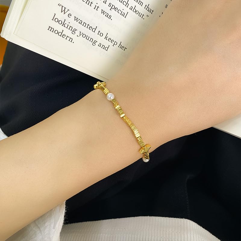 Bracelet argent sterling plaqué or 16k ajustable avec perle baroque - 2