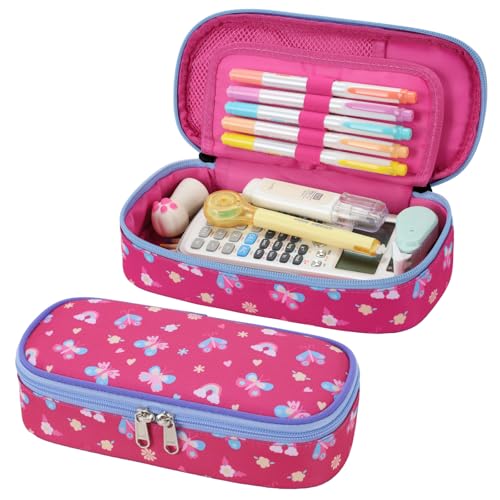 Image of Cute Kids Pencil Case - Girls Pen Pouch Large School Organizer | Pen Bag & Smooth Zipper, Multi-Slot Storage, Mesh Pocket, 900D Water Resistent, Giftable School Supplies, Rose Pink Butterfly