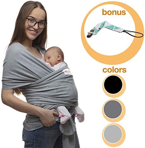 Baby Carrier Sling for Newborn – One Size ergo Toddler Wrap Carriers - Babies boy and girl Holder Slings up to 35 Lbs - Infant Carrier Cover- Baby shower gift - Pacifier Holder included - Classic Gray